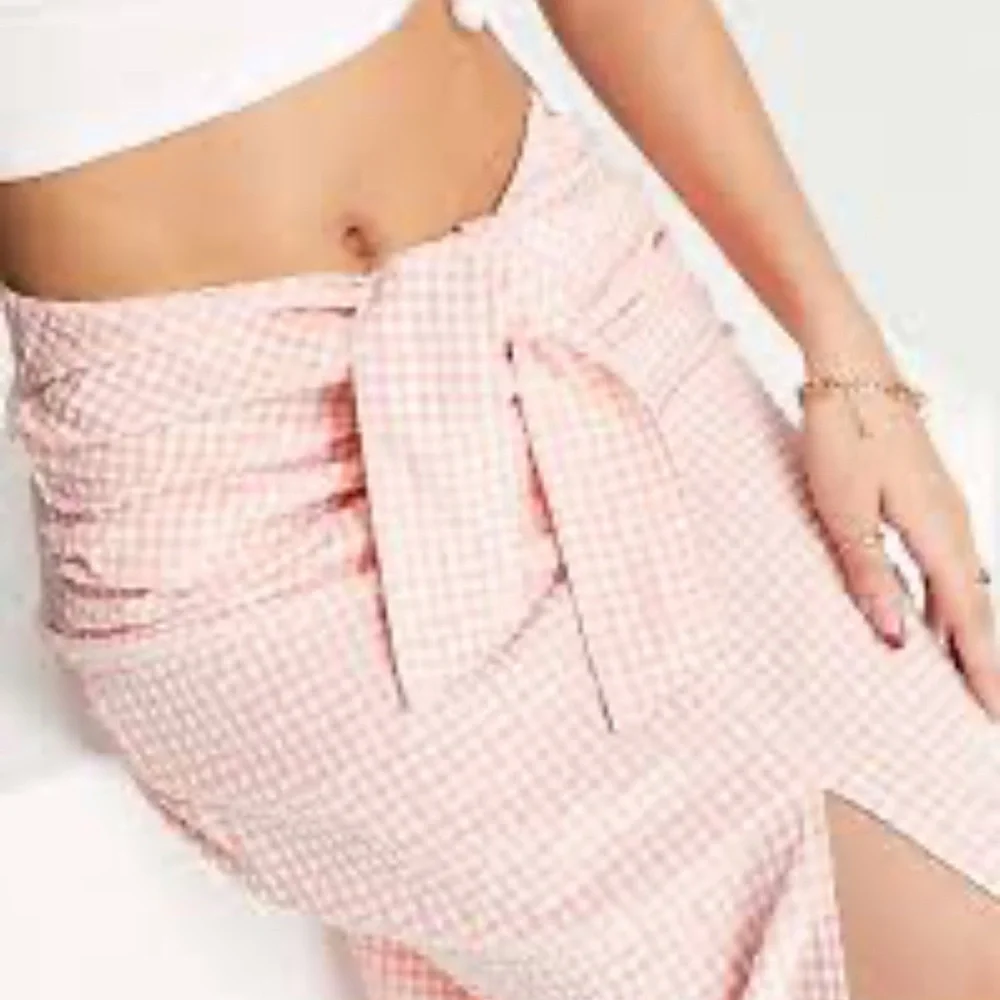Mango Pink Checkered Midi Skirt Sz L